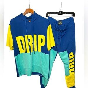 Urban Streetwear DRIP' Short Sleeve Hoodie and Joggers Pants Set Men's XL